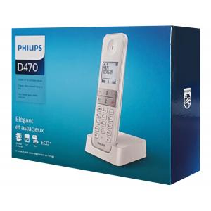 PHILIPS ασύρματο τηλέφωνο D4701W/34, με ελληνικό μενού, λευκό | Τηλεφωνία | elabstore.gr
