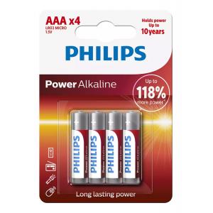 PHILIPS Power αλκαλικές μπαταρίες LR03P4B/5, AAA LR03 1.5V, 4τμχ | Μπαταρίες | elabstore.gr