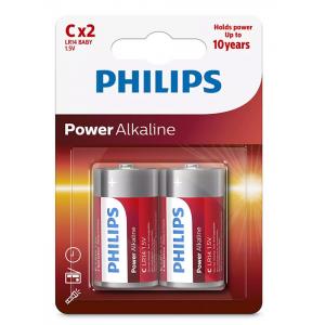 PHILIPS Power αλκαλικές μπαταρίες LR14P2B/05, Baby C LR14 1.5V, 2τμχ | Μπαταρίες | elabstore.gr