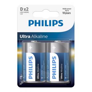 PHILIPS Ultra αλκαλικές μπαταρίες LR20E2B/10, Mono D LR20 1.5V, 2τμχ | Μπαταρίες | elabstore.gr