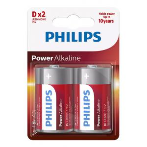 PHILIPS Power αλκαλικές μπαταρίες LR20P2B/10, Mono D LR20 1.5V, 2τμχ | Μπαταρίες | elabstore.gr