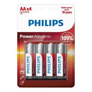 PHILIPS Power αλκαλικές μπαταρίες LR6P4B/10, AA LR6 1.5V, 4τμχ | Μπαταρίες | elabstore.gr