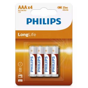 PHILIPS LongLife Zinq chloride μπαταρίες R03L4B/10 AAA R03 Micro, 4τμχ | Μπαταρίες | elabstore.gr