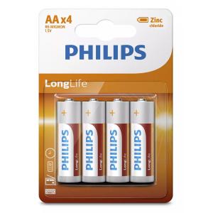 PHILIPS LongLife Zinq chloride μπαταρίες R6L4B/10 AA R6 Mignon, 4τμχ | Μπαταρίες | elabstore.gr