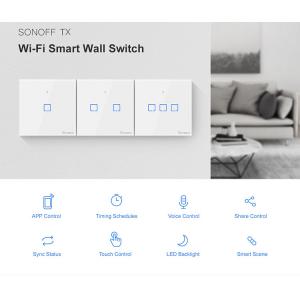 SONOFF smart διακόπτης ΤΧ-T2EU3C, αφής, τριπλός, λευκός | Οικιακές & Προσωπικές Συσκευές | elabstore.gr
