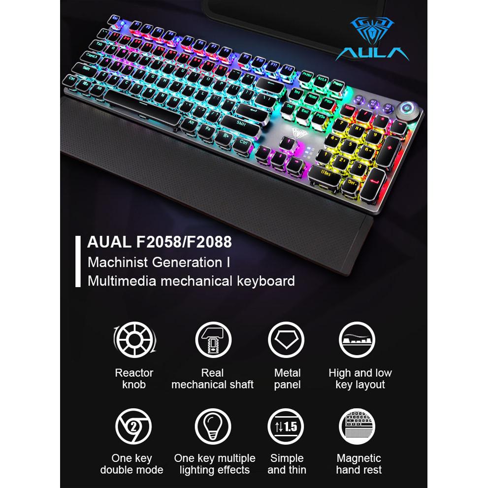 AULA Gaming πληκτρολόγιο F2088, RGB φωτισμός, μηχανικά πλήκτρα, ασημί | eLabstore.gr AULA Gaming πληκτρολόγιο F2088, RGB φωτισμός, μηχανικά πλήκτρα, ασημί | Συνοδευτικά PC | elabstore.gr