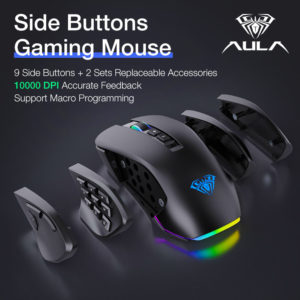 AULA ενσύρματο gaming ποντίκι Fire Η510 10000DPI, 14 πλήκτρα, RGB, μαύρο | Συνοδευτικά PC | elabstore.gr
