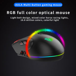 AULA ενσύρματο gaming ποντίκι Fire H512, 5000DPI, 12 πλήκτρα, RGB, μαύρο | Συνοδευτικά PC | elabstore.gr