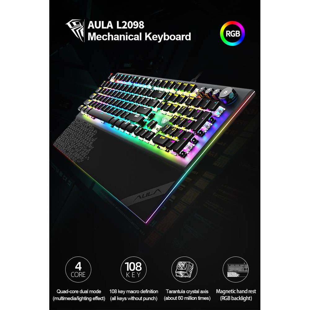 AULA Gaming πληκτρολόγιο L2098, RGB φωτισμός, μηχανικά πλήκτρα, μαύρο | eLabstore.gr AULA Gaming πληκτρολόγιο L2098, RGB φωτισμός, μηχανικά πλήκτρα, μαύρο | Συνοδευτικά PC | elabstore.gr
