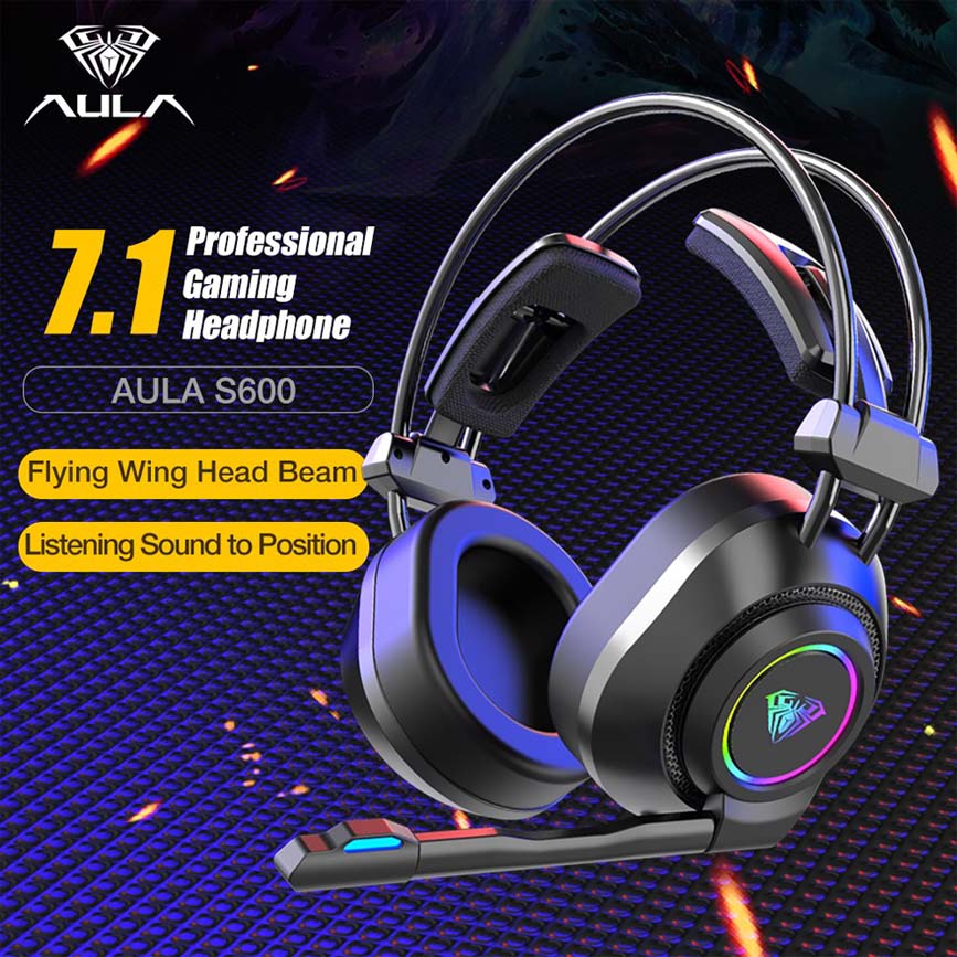 AULA gaming headset Mountain S600, RGB, USB, 50mm, μαύρο | eLabstore.gr AULA gaming headset Mountain S600, RGB, USB, 50mm, μαύρο | Συνοδευτικά PC | elabstore.gr