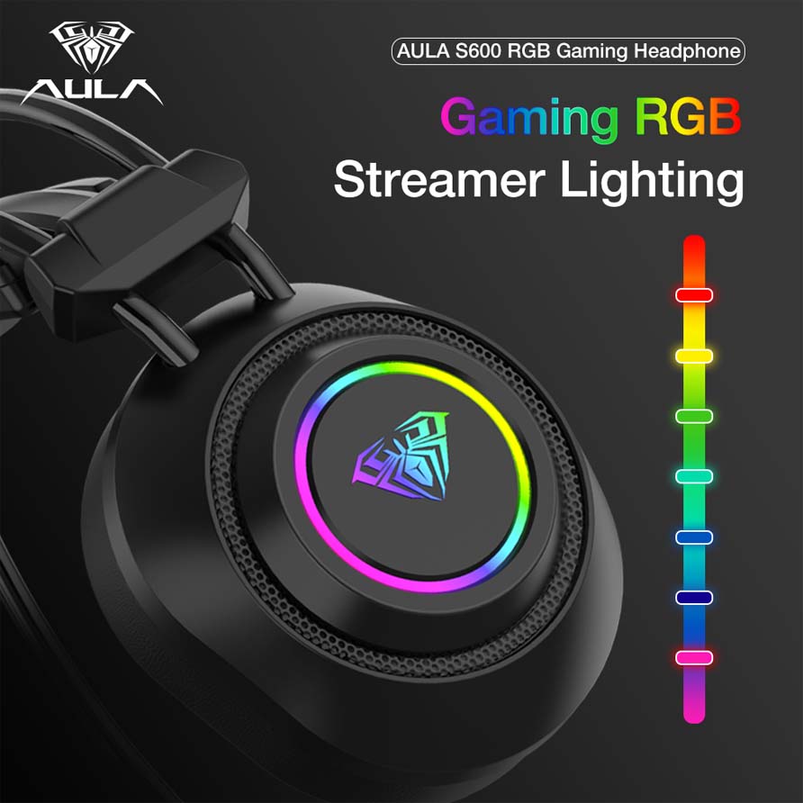 AULA gaming headset Mountain S600, RGB, USB, 50mm, μαύρο | eLabstore.gr AULA gaming headset Mountain S600, RGB, USB, 50mm, μαύρο | Συνοδευτικά PC | elabstore.gr