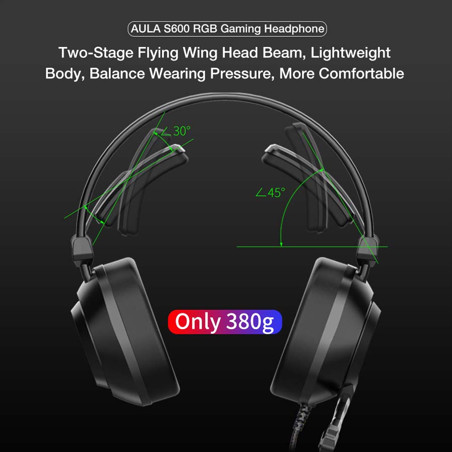 AULA gaming headset Mountain S600, RGB, USB, 50mm, μαύρο | eLabstore.gr AULA gaming headset Mountain S600, RGB, USB, 50mm, μαύρο | Συνοδευτικά PC | elabstore.gr