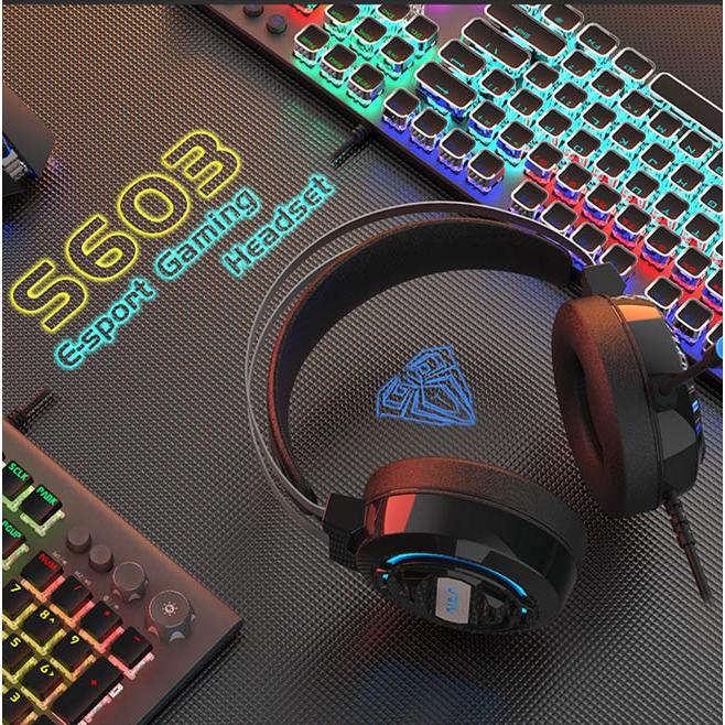 AULA gaming headset Mountain S603, RGB, USB/3.5mm, 50mm, μαύρο | eLabstore.gr AULA gaming headset Mountain S603, RGB, USB/3.5mm, 50mm, μαύρο | Συνοδευτικά PC | elabstore.gr