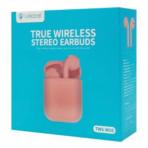 CELEBRAT earphones W10, true wireless, με θήκη φόρτισης, ροζ | Αξεσουάρ κινητών | elabstore.gr
