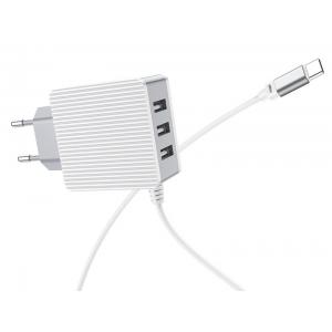 BOROFONE φορτιστής τοίχου Joyful BA42A με καλώδιο Type-C, 3x USB, λευκός | Αξεσουάρ κινητών | elabstore.gr