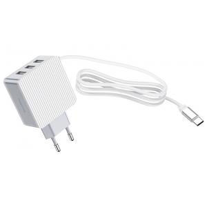 BOROFONE φορτιστής τοίχου Joyful BA42A με καλώδιο Type-C, 3x USB, λευκός | Αξεσουάρ κινητών | elabstore.gr