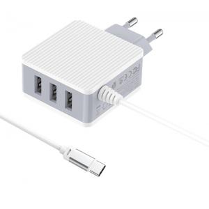 BOROFONE φορτιστής τοίχου Joyful BA42A με καλώδιο Type-C, 3x USB, λευκός | Αξεσουάρ κινητών | elabstore.gr
