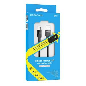 BOROFONE καλώδιο USB σε Type-C BU17, LED, 2.4A, 1.2m, μαύρο | Αξεσουάρ κινητών | elabstore.gr