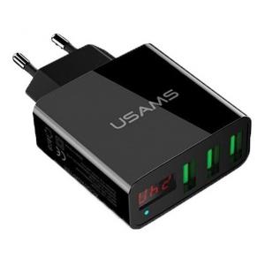 USAMS φορτιστής τοίχου CC35TC03 με οθόνη, 3x USB, 3A, μαύρος | Αξεσουάρ κινητών | elabstore.gr