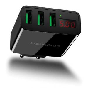 USAMS φορτιστής τοίχου CC35TC03 με οθόνη, 3x USB, 3A, μαύρος | Αξεσουάρ κινητών | elabstore.gr