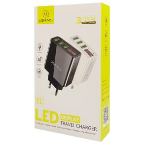 USAMS φορτιστής τοίχου CC35TC03 με οθόνη, 3x USB, 3A, μαύρος | Αξεσουάρ κινητών | elabstore.gr