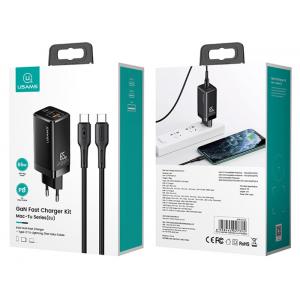 USAMS φορτιστής τοίχου MTXLOGTC01 GaN με καλώδιο, 3xUSB, 65W, μαύρο | Αξεσουάρ κινητών | elabstore.gr