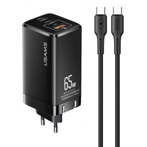 USAMS φορτιστής τοίχου MTXLOGTC01 GaN με καλώδιο, 3xUSB, 65W, μαύρο | Αξεσουάρ κινητών | elabstore.gr