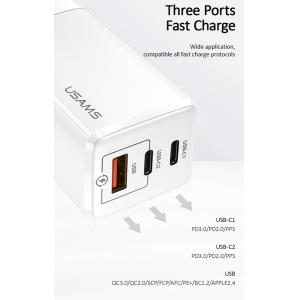 USAMS φορτιστής τοίχου MTXLOGTC02 GaN με καλώδιο, 3xUSB, 65W, λευκό | Αξεσουάρ κινητών | elabstore.gr