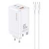 USAMS φορτιστής τοίχου MTXLOGTC02 GaN με καλώδιο, 3xUSB, 65W, λευκό | Αξεσουάρ κινητών | elabstore.gr