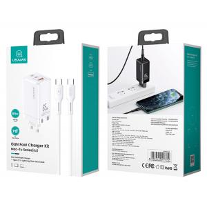 USAMS φορτιστής τοίχου MTXLOGTC02 GaN με καλώδιο, 3xUSB, 65W, λευκό | Αξεσουάρ κινητών | elabstore.gr