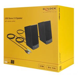 DELOCK ηχεία 2.0 27001, stereo, USB & 3.5mm, μαύρα | Συνοδευτικά PC | elabstore.gr