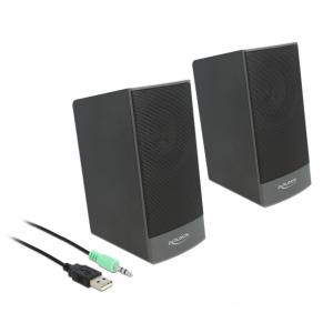 DELOCK ηχεία 2.0 27001, stereo, USB & 3.5mm, μαύρα | Συνοδευτικά PC | elabstore.gr