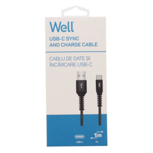 Καλώδιο 3A USB 2.0 σε Type-C Φόρτισης - Data 1m Μαύρο Well USB/USBC-1BK01-WL | Περιφερειακά | elabstore.gr