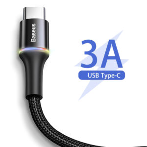 BASEUS καλώδιο USB σε USB Type-C CATGH-B01, LED, 3A, 1m, μαύρο | Αξεσουάρ κινητών | elabstore.gr