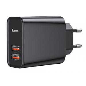BASEUS φορτιστής τοίχου CCFS-E01, 2x USB, QC3.0 U+U 30W, μαύρο | Αξεσουάρ κινητών | elabstore.gr