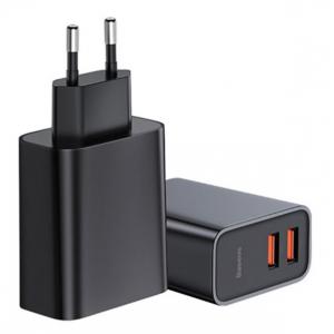 BASEUS φορτιστής τοίχου CCFS-E01, 2x USB, QC3.0 U+U 30W, μαύρο | Αξεσουάρ κινητών | elabstore.gr