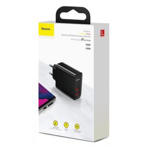 BASEUS φορτιστής τοίχου CCFS-E01, 2x USB, QC3.0 U+U 30W, μαύρο | Αξεσουάρ κινητών | elabstore.gr