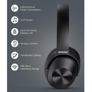 MPOW headphones H12 ANC, wireless & wired, 40mm, mic, μαύρα | Αξεσουάρ κινητών | elabstore.gr