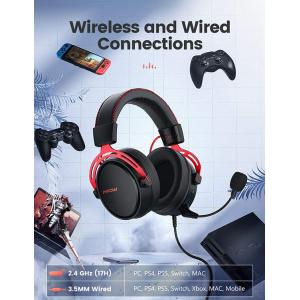 MPOW gaming headset AIR, wireless & wired, 50mm, mic, μαύρο-κόκκινο | eLabstore.gr