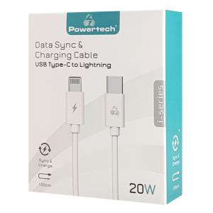 POWERTECH Καλώδιο USB Type-C σε Lightning PTR-0092, 20W 3A, 1m, λευκό | Αξεσουάρ κινητών | elabstore.gr
