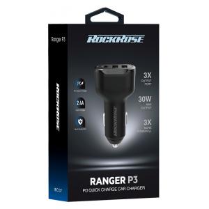 ROCKROSE φορτιστής αυτοκινήτου Ranger P3, 3x USB, PD 30W, 3A, μαύρος | Αξεσουάρ κινητών | elabstore.gr