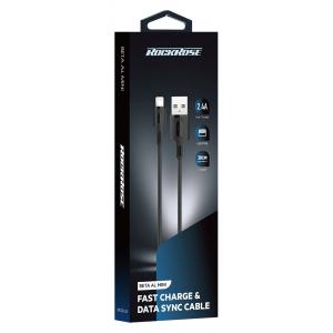 ROCKROSE καλώδιο USB σε Lightning Beta AL Mini, 2.4A 12W, 30cm, μαύρο | eLabstore.gr