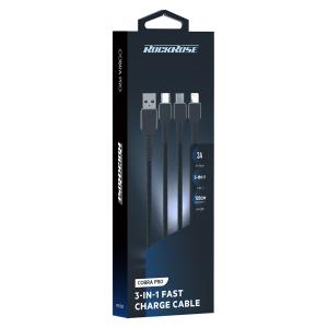 ROCKROSE καλώδιο USB σε Micro/Type-C/Lightning Cobra Pro, 1.2m, μαύρο | eLabstore.gr