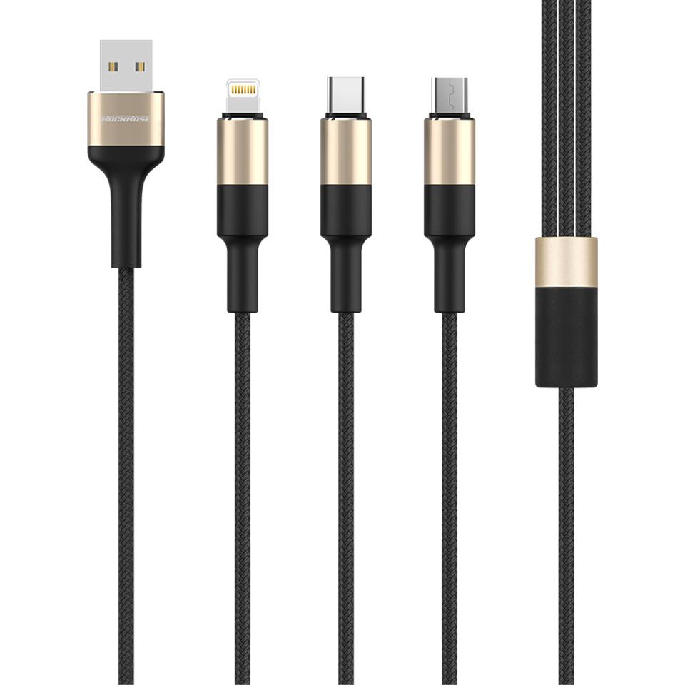 ROCKROSE καλώδιο USB σε Micro/Type-C/Lightning Acacia, 1m, χρυσό-μαύρο | eLabstore.gr ROCKROSE καλώδιο USB σε Micro/Type-C/Lightning Acacia, 1m, χρυσό-μαύρο | Αξεσουάρ κινητών | elabstore.gr