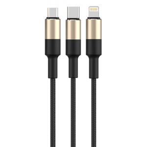 ROCKROSE καλώδιο USB σε Micro/Type-C/Lightning Acacia, 1m, χρυσό-μαύρο | Αξεσουάρ κινητών | elabstore.gr