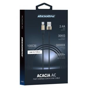 ROCKROSE καλώδιο USB σε USB Type-C Acacia AC, 2.4A 12W, 1m, χρυσό-μαύρο | eLabstore.gr