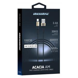 ROCKROSE καλώδιο USB σε Micro USB Acacia AM, 2.4A 12W, 1m, χρυσό-μαύρο | eLabstore.gr