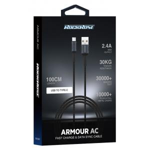 ROCKROSE καλώδιο USB σε USB Type-C Armour AC, 2.4A 15W, 1m, μαύρο-μπλε | eLabstore.gr ROCKROSE καλώδιο USB σε USB Type-C Armour AC, 2.4A 15W, 1m, μαύρο-μπλε | Αξεσουάρ κινητών | elabstore.gr