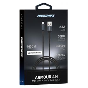 ROCKROSE καλώδιο USB σε Micro USB Armour AM, 2.4A 12W, 1m, μαύρο-μπλε | Αξεσουάρ κινητών | elabstore.gr