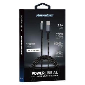 ROCKROSE καλώδιο USB σε Lightning Powerline AL, 3A 15W, 1m, μαύρο-μπλε | Αξεσουάρ κινητών | elabstore.gr